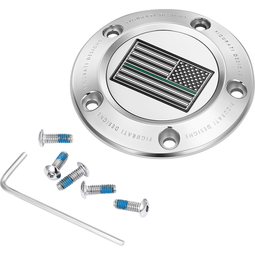 Figurati Designs - Figurati Designs Timing Cover - Stainless Steel with Green Line American Flag - 5 Hole - FD72-TC-5H-SS