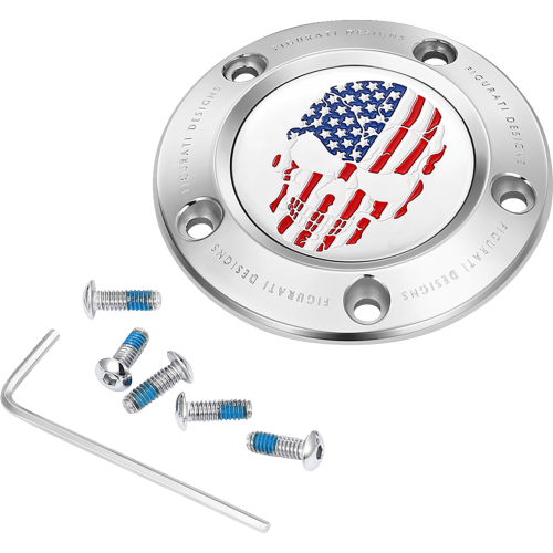 Figurati Designs - Figurati Designs Timing Cover - Stainless Steel with American Flag Skull - 5 Hole - FD24-TC-5H-SS