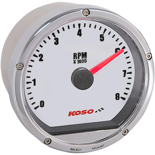Koso North America - Koso North America TNT-01R Tachometer - Chrome Casing /White Face - BA035103