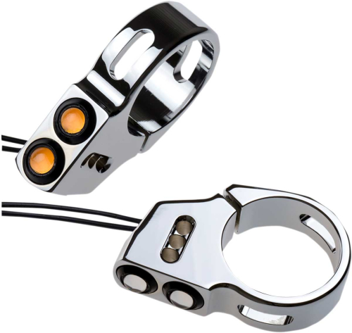 Joker Machine - Joker Machine Rat Eye LED Fork Mounted Turn Signals - 49mm - Chrome/Amber - 05-200-3C