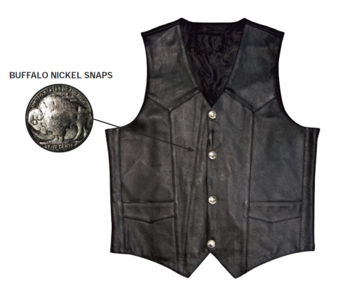 Mossi - Mossi Buffalo Nickel Leather Vest - 20-108BN-38 - Black - 38