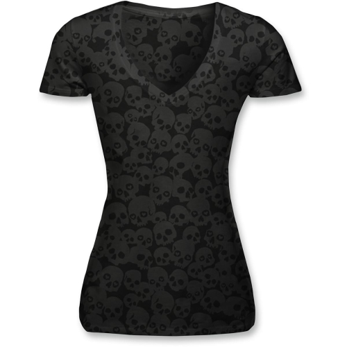 Lethal Threat - Lethal Threat Burnout Skull Womens V-Neck T-Shirt - LA20443S - Black - Small