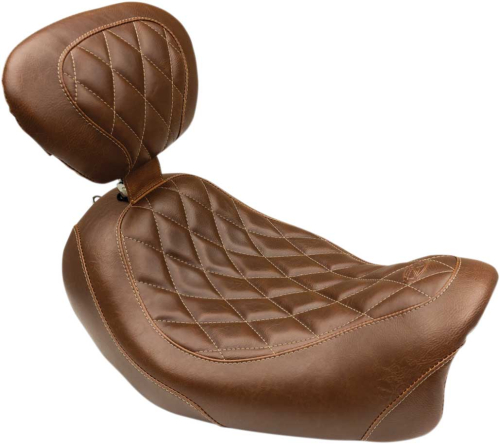 Mustang - Mustang Wide Tripper Solo Seat with Driver Backrest - Diamond Stitch - Brown - 79797