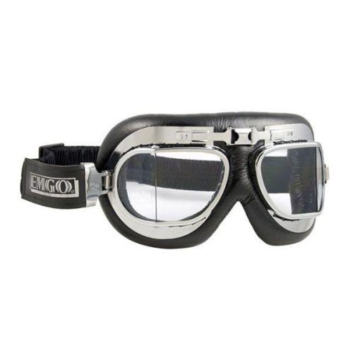 Emgo - Emgo Classic Split Lens Leather Cushion Goggles - 76-50122 - Chrome/Clear Lens - OSFM