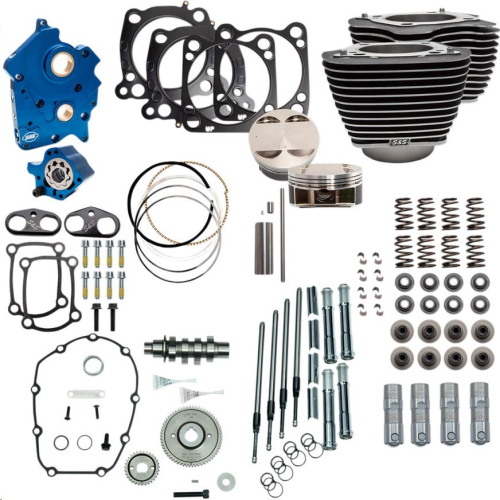 S&S Cycle - S&S Cycle 128in. Power Package for M-Eight with Highlighted Fins - Gear Drive Cams - Wrinkle Black - 310-1102
