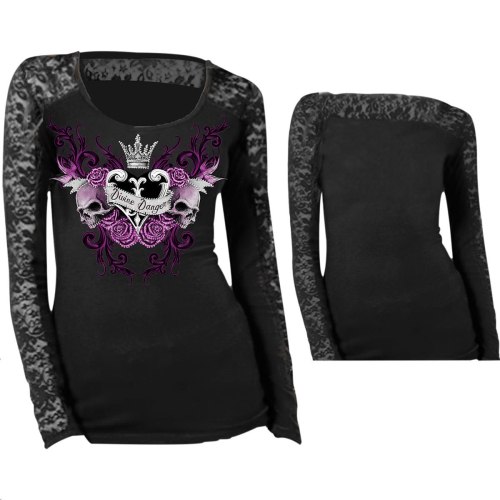 Lethal Threat - Lethal Threat Divine Danger Womens Lace Long Sleeve T-Shirt - LT20330XXL - Black - 2XL