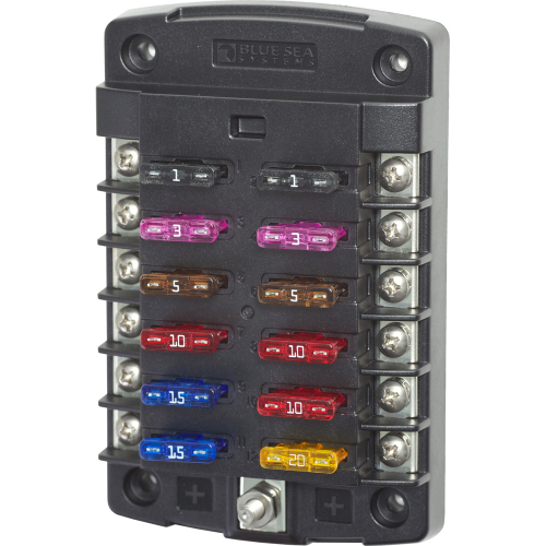 Blue Sea Systems - Blue Sea 5034 ST Blade Fuse Block w/out Cover - 12 Circuit w/out Negative Bus