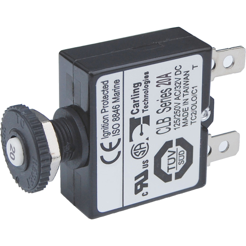 Blue Sea Systems - Blue Sea 7057 20A Push Button Thermal with Quick Connect Terminals