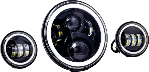 Letric Lighting Co. - Letric Lighting Co. 7in. Premium Wide-Array LED Headlight with Full-HALO and Passing Lamps - Black - LLC-LHK-7BH