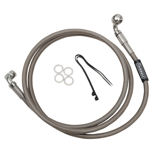 Russell - Russell Pro Swivel Universal Brake Hose - Stainless Steel - 3/8in.,90 Degree,Upper Banjo - 54in. Length - R08985