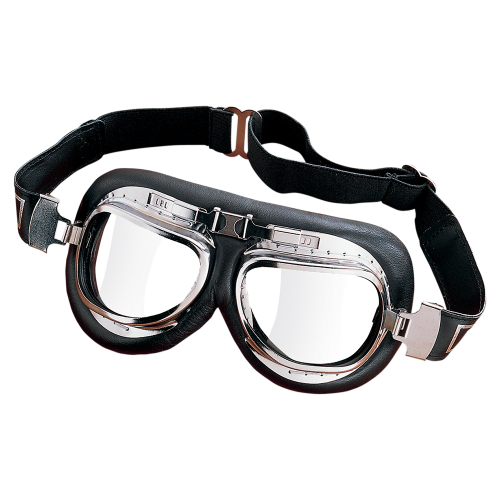Emgo - Emgo Roadhawk Leather Cushion Goggles - 76-50142 - Chrome / Clear Lens - OSFM