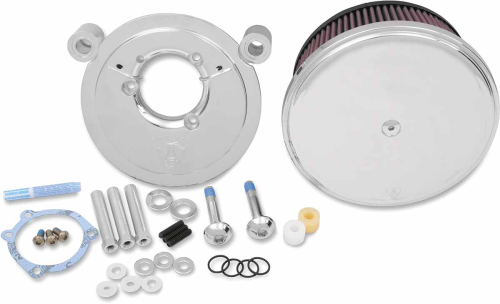 Arlen Ness - Arlen Ness Billet Sucker Stage II Air Filter Kit with Steel Cover - Smooth Chrome - Red Filter - 18-790