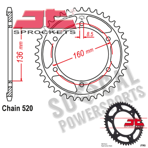 JT Sprockets - JT Sprockets Steel Rear Sprocket - 49T - JTR5.49