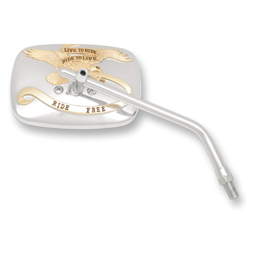 Emgo - Emgo Universal Rectangular Mirror - Live to Ride - Chrome/Gold - 10mm Thread - Right - 20-31757A