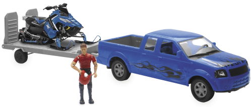 New Ray Toys - New Ray Toys 1:18 Scale Blue F-150 Truck with Trailer and Polaris Switchback Snowmobile - SS-37406