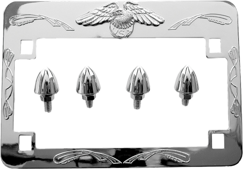 Emgo - Emgo Eagle License Plate Frame with Bullet Bolts - Chrome - 86-42640