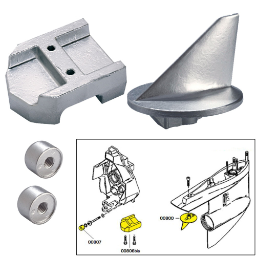 Tecnoseal - Tecnoseal Anode Kit w/Hardware - Mercury Alpha 1 Gen 1 - Magnesium