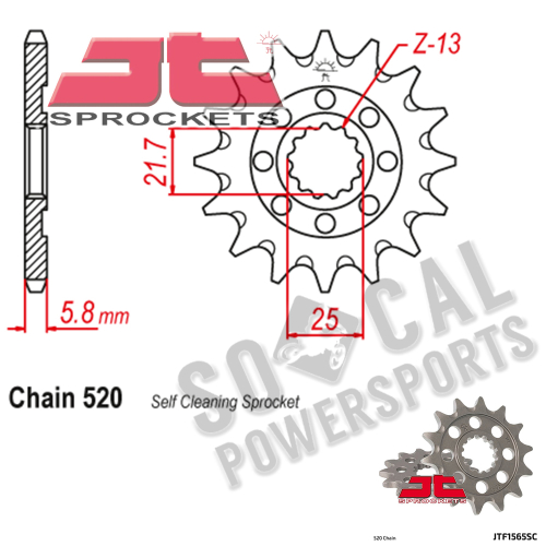 JT Sprockets - JT Sprockets Self-Cleaning Steel Front Sprocket - 13T - JTF1565.13SC