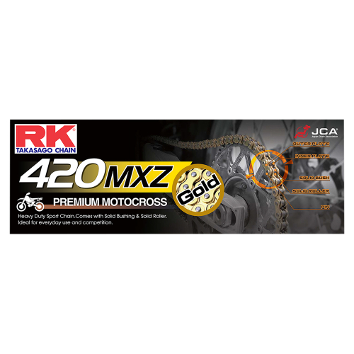 RK - RK 420 MXZ Non-Sealed Mini Racing Chain - 100 Links - Gold - GB420MXZ-100