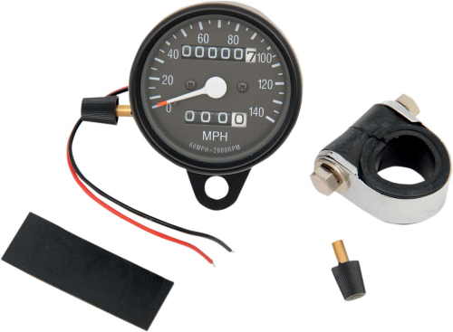 Drag Specialties - Drag Specialties Mini Mechanical Speedometer - 2:1 Ratio with Black Face and Tripmeter - 21-6815BDS