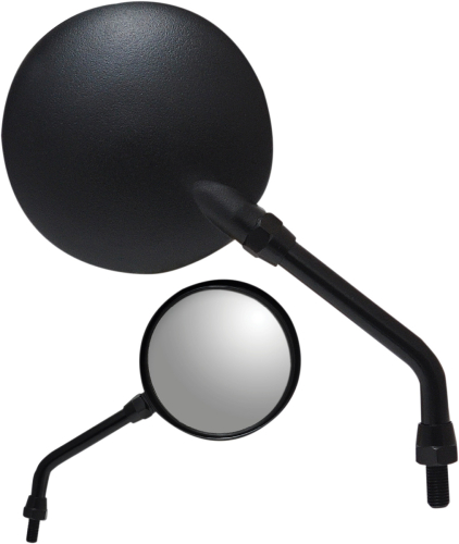 Parts Unlimited - Parts Unlimited Round Mirror - Black - 3-7/8in. Lens, 4-1/2in. Stem - 0640-0949