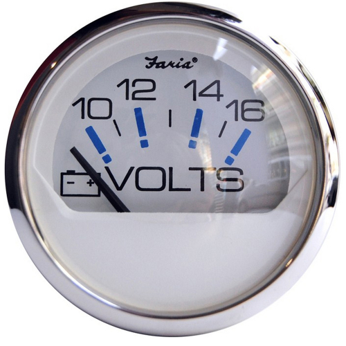 Faria Beede Instruments - Faria Chesapeake White SS 2" Voltmeter (10-16 VDC)