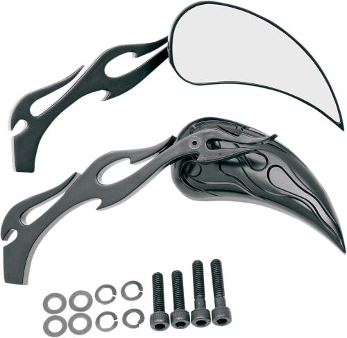 Drag Specialties - Drag Specialties Flame Teardrop Mirror - Flame Stem, Black (6in. L Stem) - 0640-0289