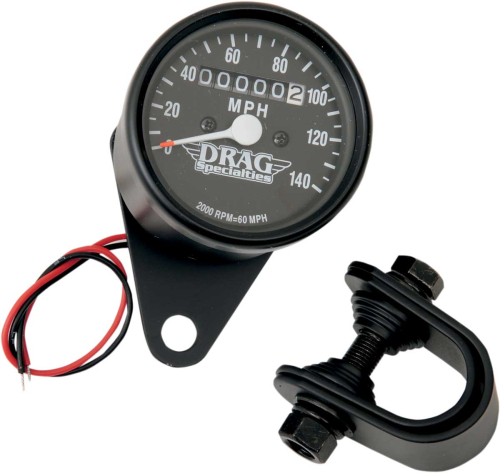 Drag Specialties - Drag Specialties Mini Mechanical Speedometer - 2:1 Ratio with Black Face - 21-6805BDS1