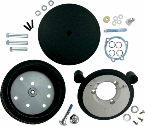 Arlen Ness - Arlen Ness Billet Sucker Stage II Air Filter Kit with Steel Cover - Smooth Black - Red Filter - 18-820