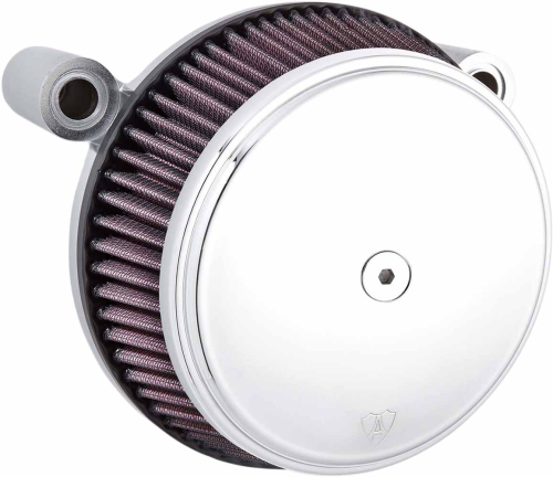 Arlen Ness - Arlen Ness Billet Sucker Stage I Air Filter Kit with Steel Cover - Smooth Chrome - Red Filter - 18-320