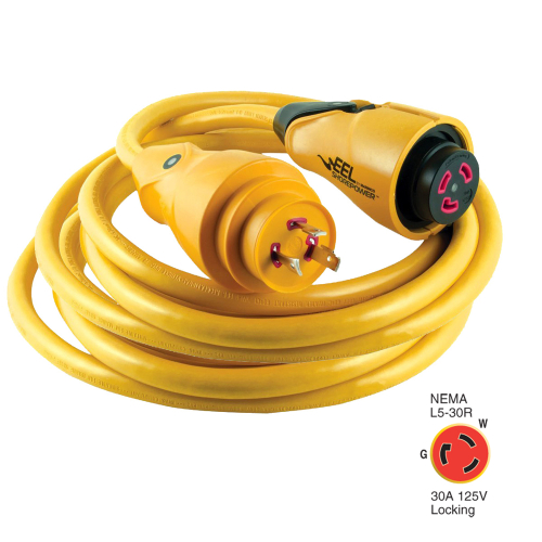 Marinco - Marinco CS30-50 EEL 30A 125V Shore Power Cordset - 50' - Yellow