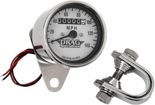 Drag Specialties - Drag Specialties Mini Speedometer - 1:1 Ratio with White Face - 21-6824DS1-BX15