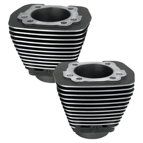 S&S Cycle - S&S Cycle Evolution Style Aluminum Cylinders - 3-1/2in. Bore - Black Powder-Coat with Machined Fin Edges - 91-7710