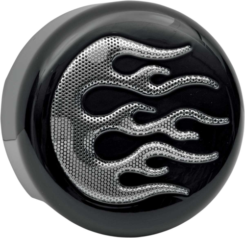 Drag Specialties - Drag Specialties Horn Cover - Black with Chrome Flame - 76705FB4