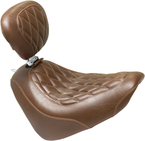 Mustang - Mustang Wide Tripper Solo Seat with Driver Backrest - Diamond Stitch - Brown - 83013