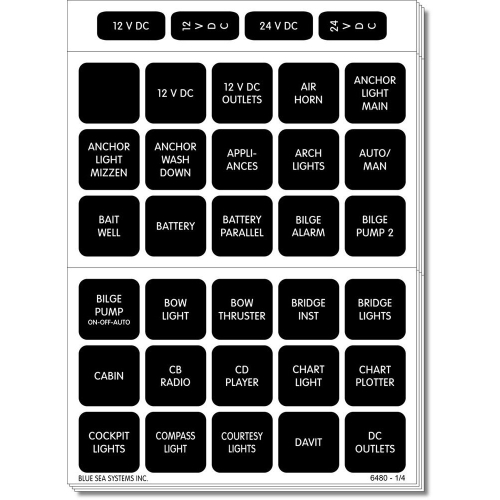 Blue Sea Systems - Blue Sea 4218 Square Format Label Set for Battery Management Panels - 30