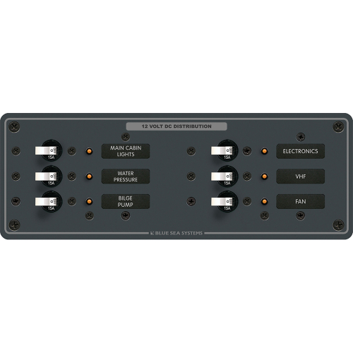 Blue Sea Systems - Blue Sea 8096 DC 6 Position Toggle Branch Circuit Breaker Panel - White Switches