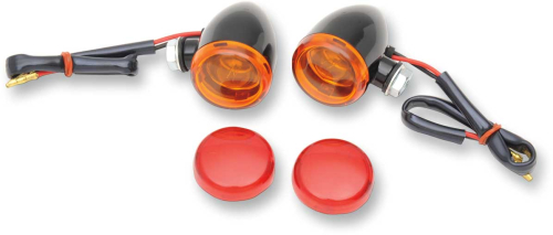 Drag Specialties - Drag Specialties Mini Deuce Marker Lights with Bolt Mount - Gloss Black Housing - Amber/Red Lens - 20-6390BA/RH