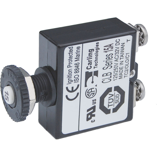 Blue Sea Systems - Blue Sea Push Button Reset Only Screw Terminal Circuit Breaker - 15 Amps