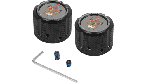 Figurati Designs - Figurati Designs Front Axle Nut Cover - Black with Sugar Skull - FD30-FAC-BLK