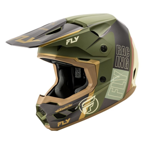 Fly Racing - Fly Racing Kinetic Rally Helmet - A0030594MD - Matte Moss Grey/Khaki/Off-White - Medium