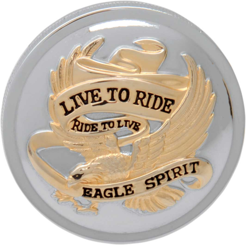 Drag Specialties - Drag Specialties Live To Ride Non-Vented Gas Cap - Chrome with Gold Insignia - DS-390148