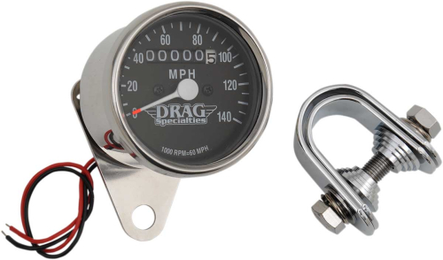 Drag Specialties - Drag Specialties Mini Speedometer - 1:1 Ratio with Black Face - 21-6804DS1-BX15