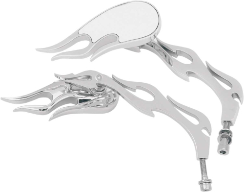 Drag Specialties - Drag Specialties Die-Cast Mirror - 3-D Flame with Flame Stem - 0640-0219