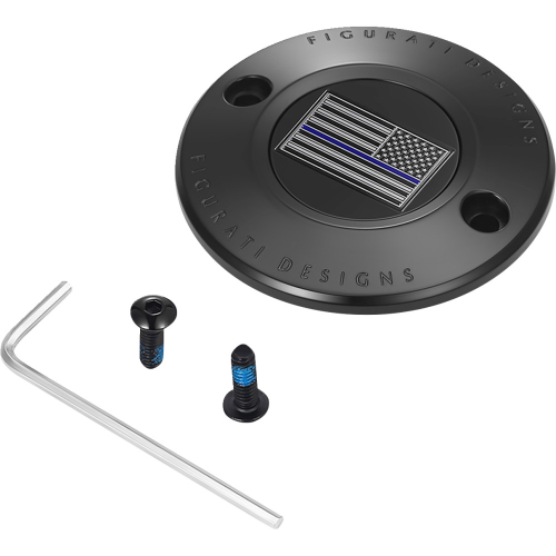 Figurati Designs - Figurati Designs Timing Cover - Black with Blue Line American Flag - 2 Hole - FD71-TC-2H-BLK