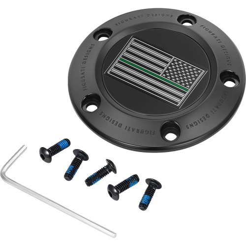 Figurati Designs - Figurati Designs Timing Cover - Black with Green Line American Flag - 5 Hole - FD72-TC-5H-BLK