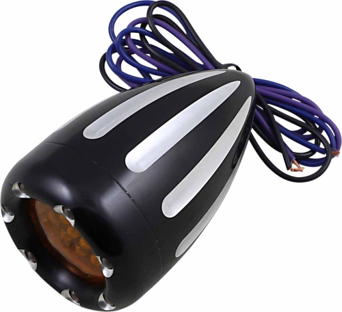 Arlen Ness - Arlen Ness Deep Cut Turn Signals with Fire Ring LED - Amber Lens - Black Finish - Amber LED - Dual Filament - 12-753