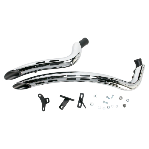 Bassani Manufacturing - Bassani Manufacturing Radial Sweepers Exhaust System - Black with Chrome Heat Shields with Holes - 1SD2F