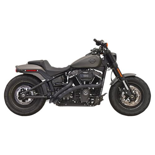 Bassani Manufacturing - Bassani Manufacturing Radial Sweeper 2-Into-2 Exhaust System - Black with Black Slotted Heat Shields - 1S22FB