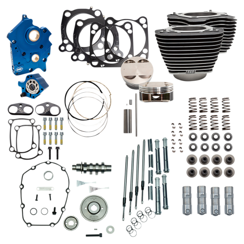 S&S Cycle - S&S Cycle 124in. Power Package - Gear Cam, Oil Cooled, Chrome Pushrods, Wrinkle Black w/ Highlighted Fins - 310-1053A